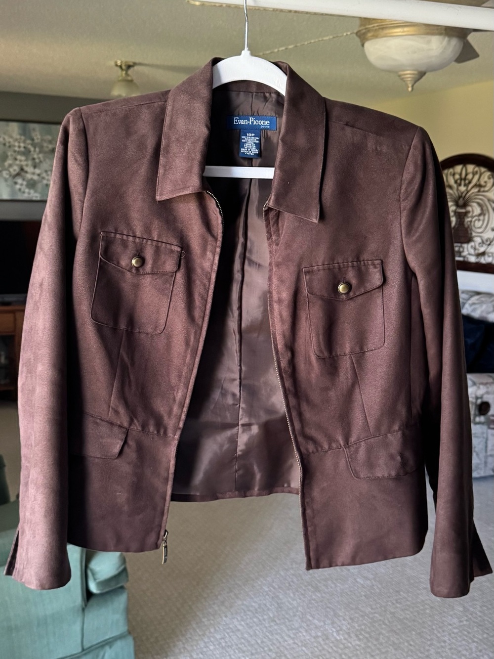 Evan Picone Chocolate Brown Suede Zip Jacket